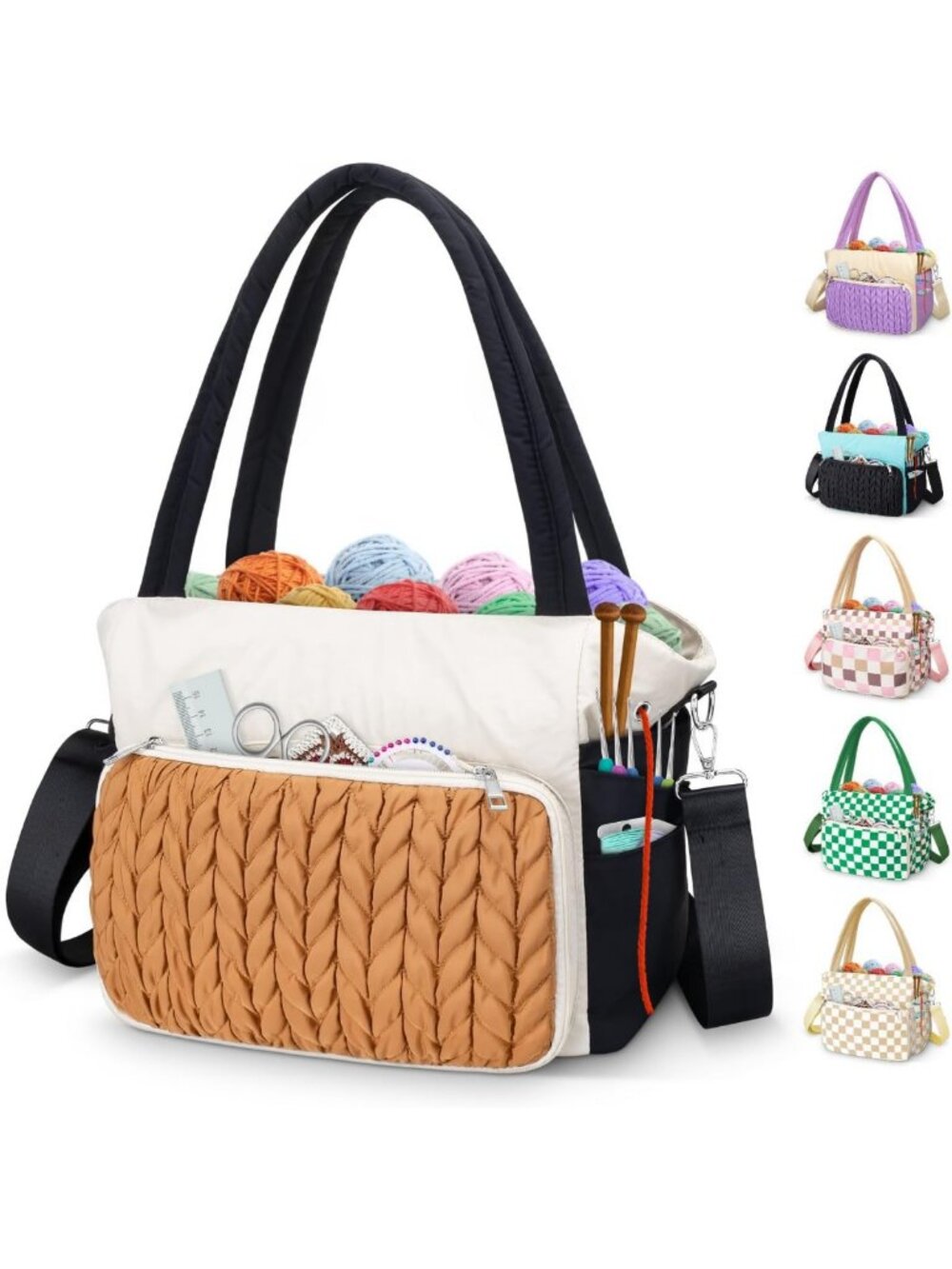 Multi-Pocket Crochet Tote Bag Organizer for Yarn & Knitting Supplies - Portable